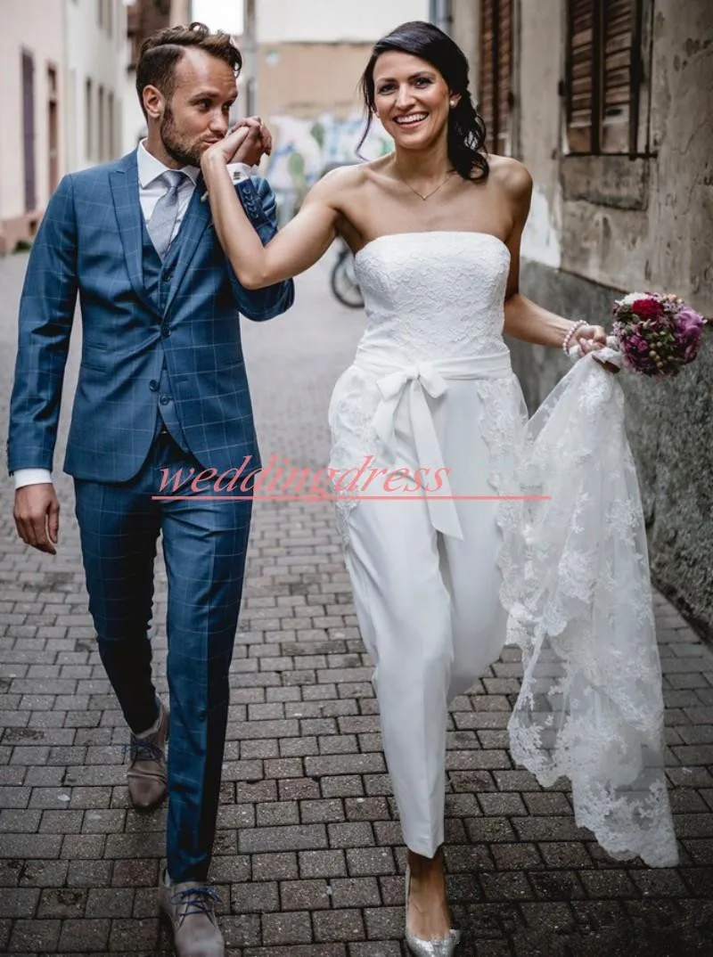 Кружевное платье без бретелек для улицы 2020 Пляжное свадебное с юбкой комбинезон