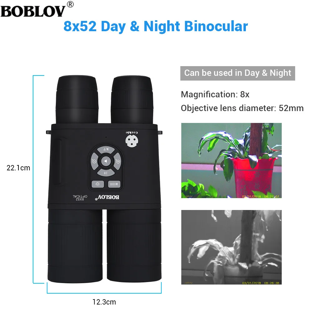 BOBLOV B8X 8x52 мм 2592*1440 бинокль ночного видения HD телескоп Зрительная труба Запись DVR