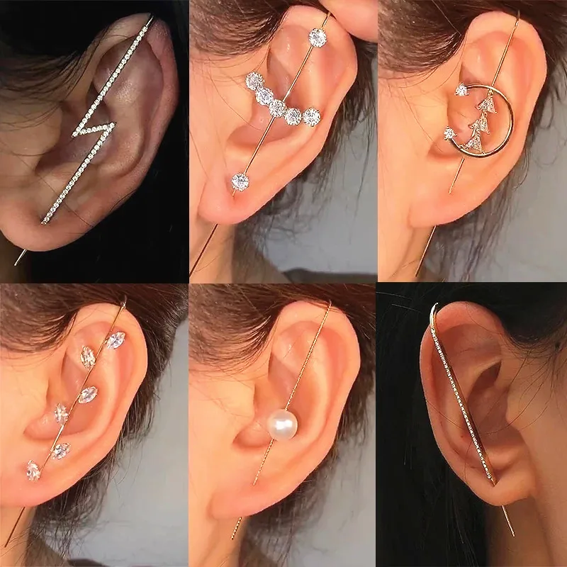 

1PC Bohemian Wedding Ear Wrap Crawler Hook Earring Crystal Stud Earrings For Woman Lightning Zirconia Climber Earrings Jewelry