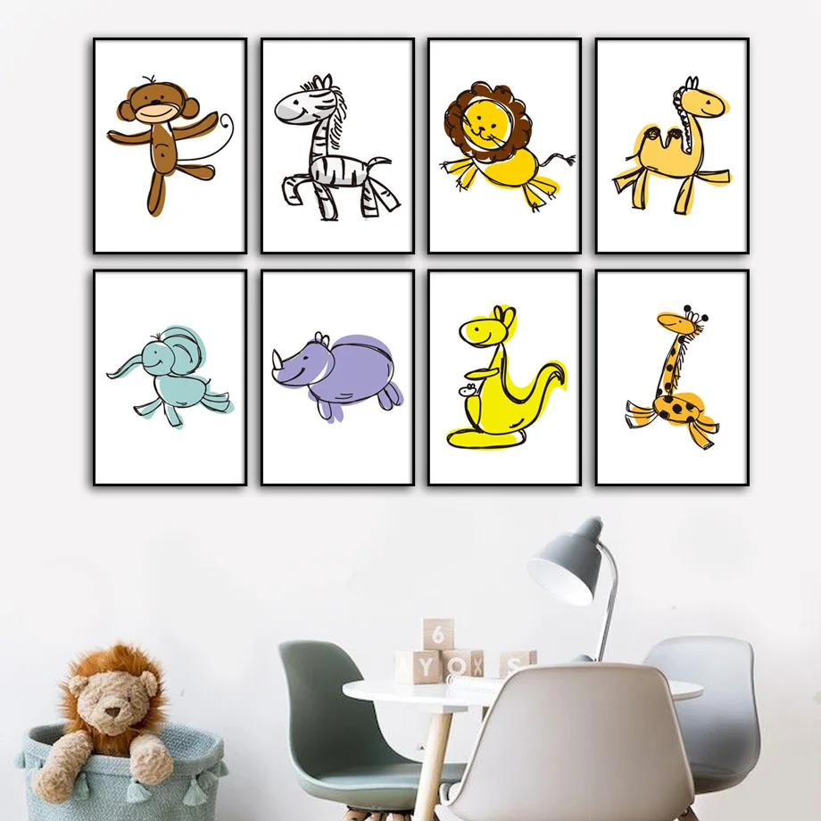 Рисунок на холсте со львом слоном кенгуру верблюдом|Рисование и каллиграфия| |