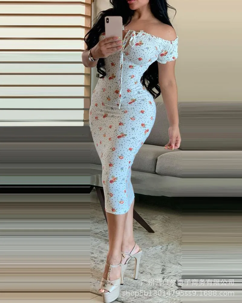 

2021 European and American new style full-width floral one-shoulder strappy tight skirt
