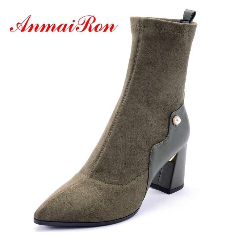 

AnmaiRon Ankle Boots for Women Pointed Toe Boots Fashion Shoes 2018 Women Shoes Botas Mujer Invierno Size 34-40 LY125