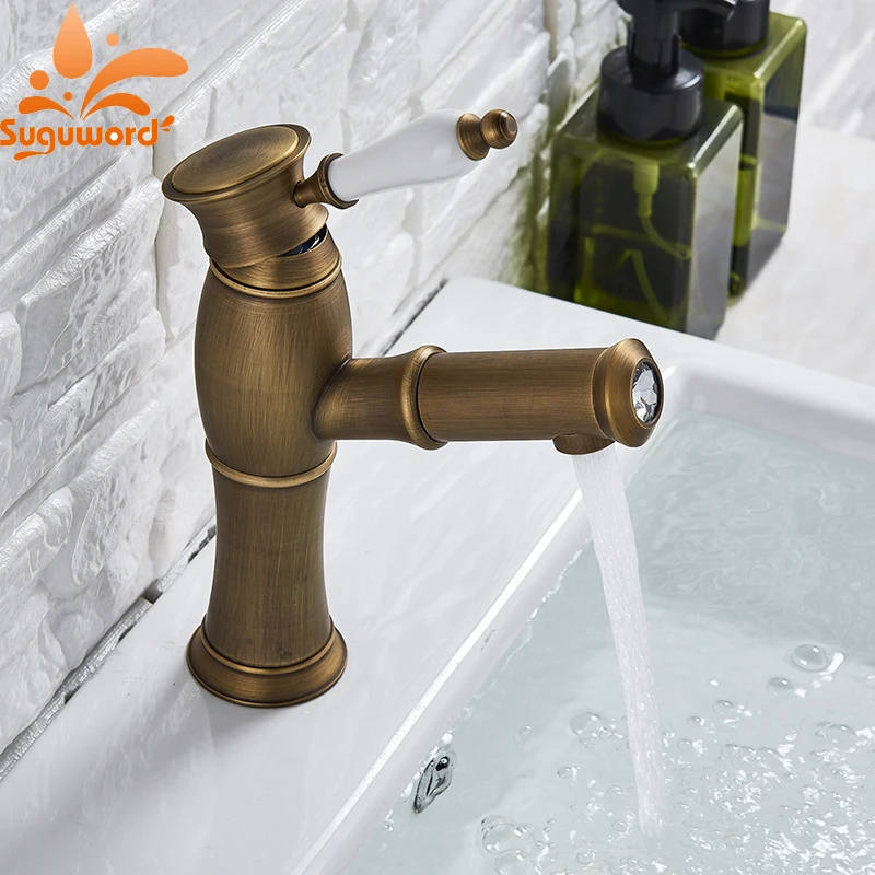Suguword античный кран для раковины смеситель горячей и холодной воды с одной ручкой