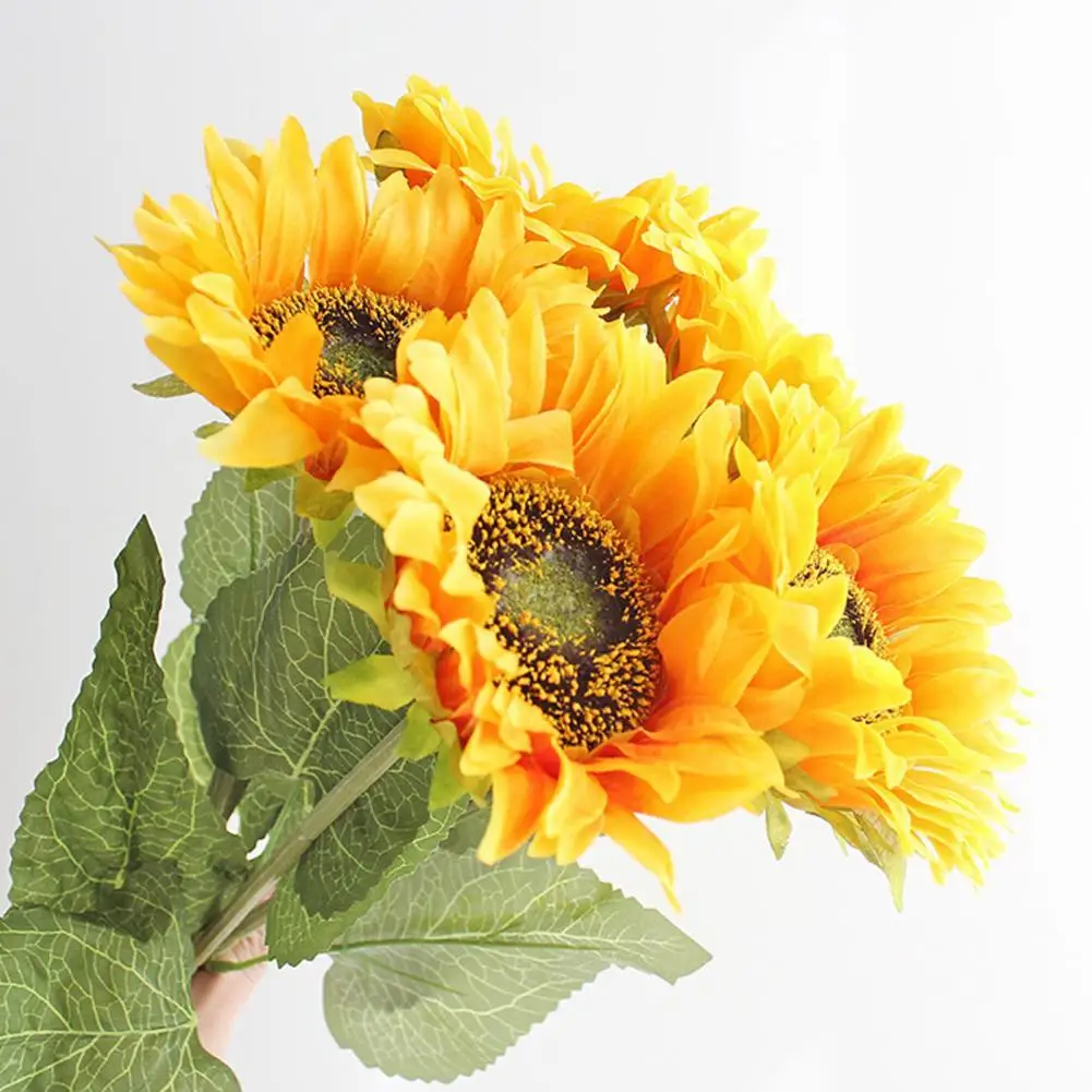 

1/3 Head Artificial Flower Multi-use Bright-colored Faux Silk Flower Simulation Sunflower Display for Gifts