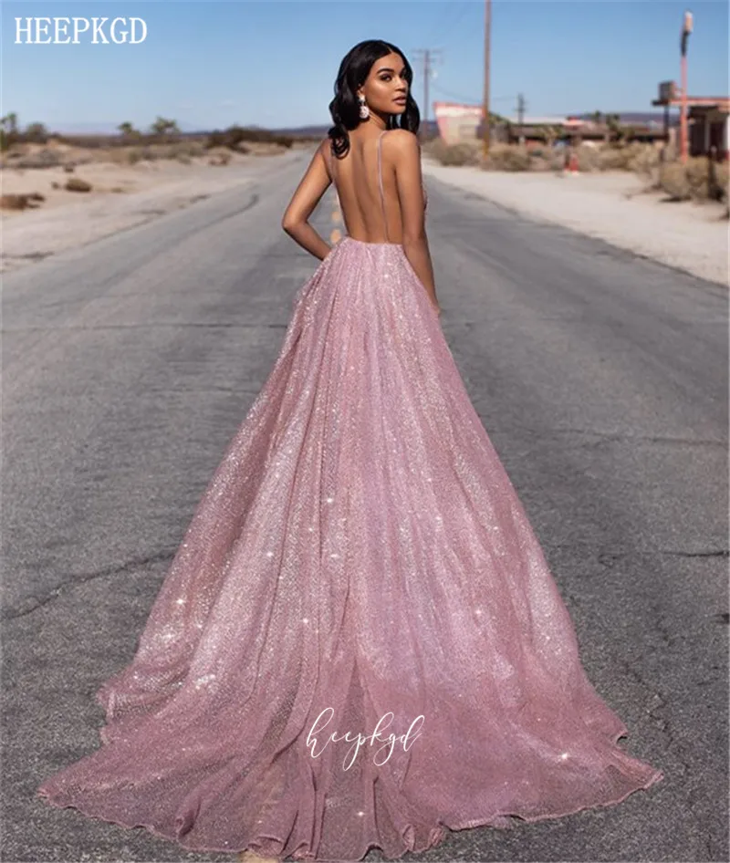 Блестящие пыльные розы арабское вечернее платье с открытой спиной Спагетти