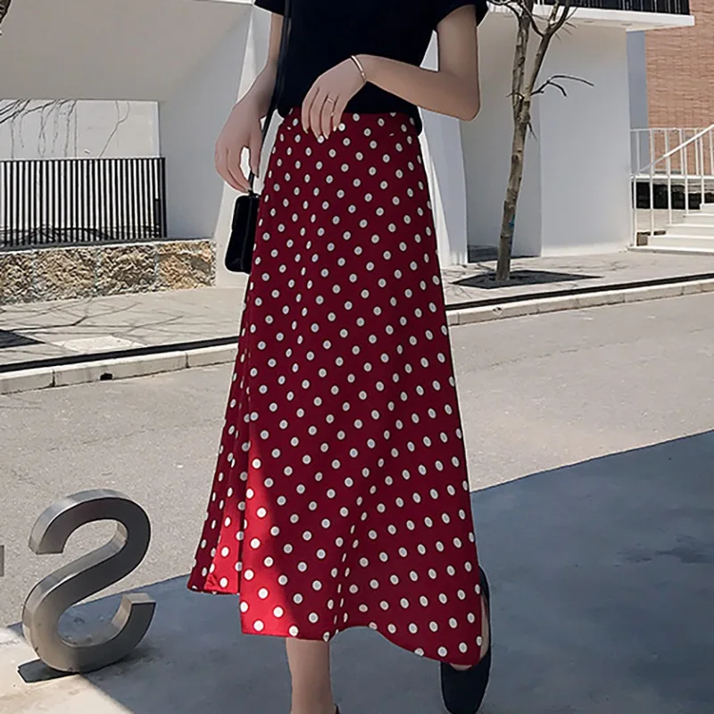 

Summer Women High Waist Polka Dots Skirt Elegant Skirts Wrap Dots Korean Style Chiffon Skirts W3
