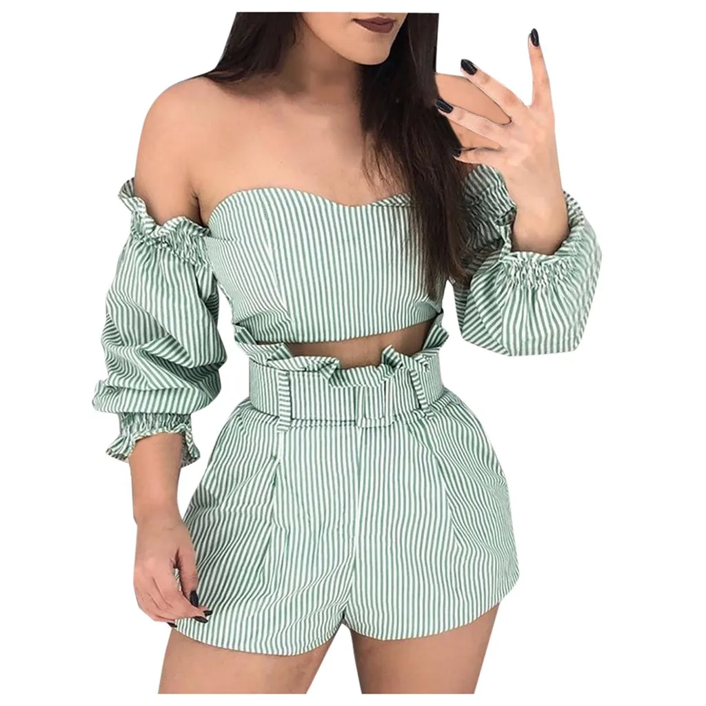 Комплект из двух предметов Модные женские сексуальные полосатые шорты с