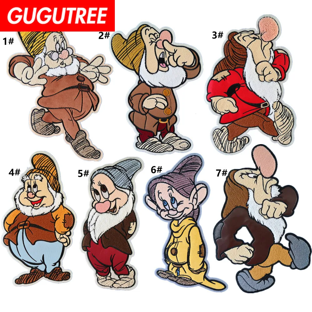 GUGUTREE вышивка синель семь гномов spatch, вышитое полотенце мультяшный персонаж патч для джинсовых джинсов, значки, аппликации
