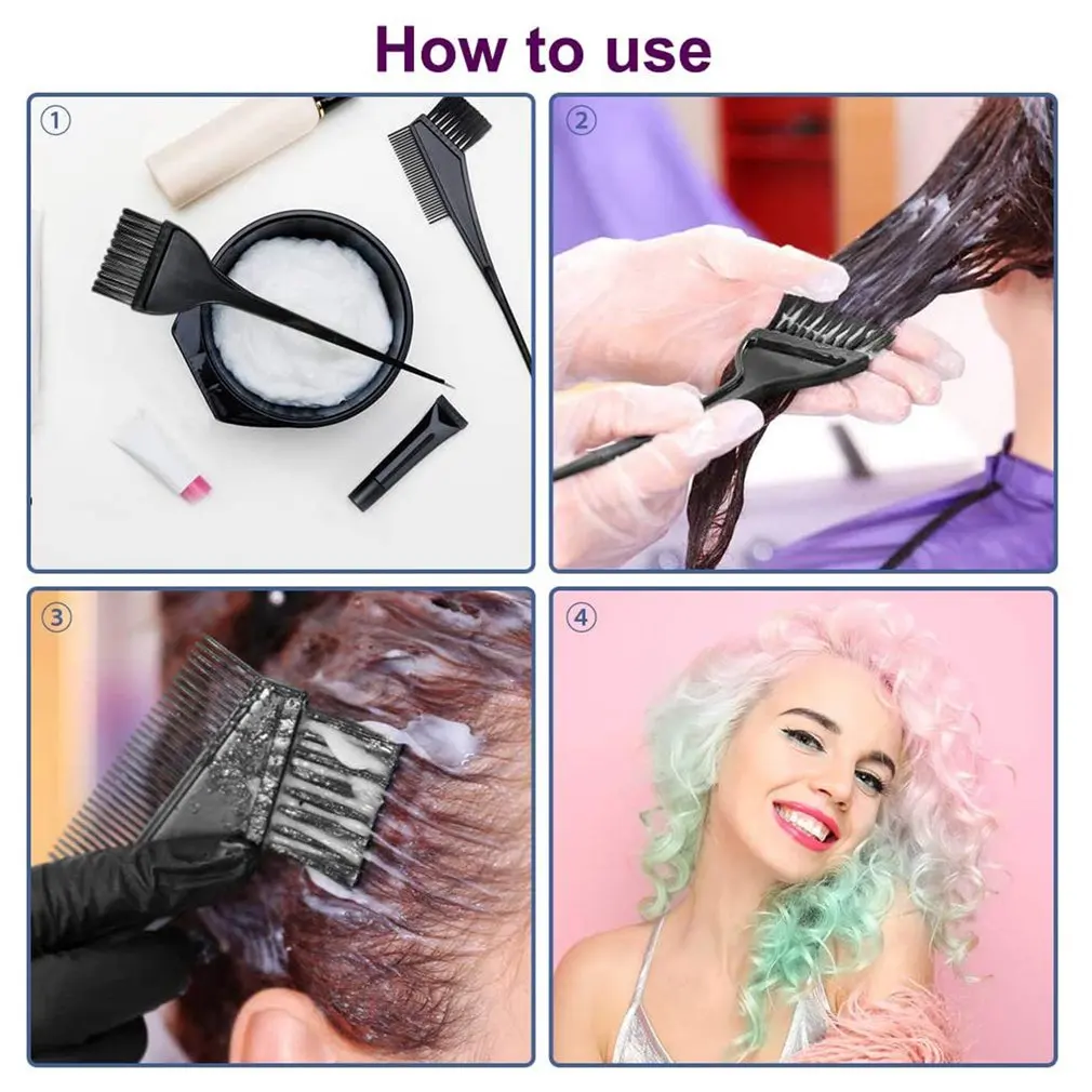 

4-piece Baking Brush Set Hair Dyeing Tools Supplies Baking Bowl Comb Set Dyeing Brush Color Mixing Bowl