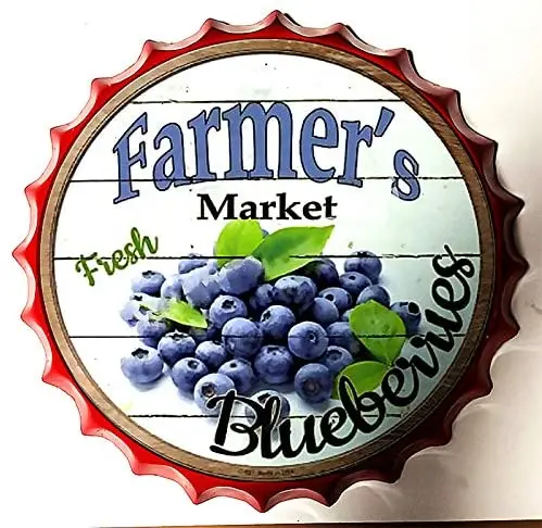 

Tin Sign Bottle Cap Metal Tin Sign Farmer Market Blueberries Diameter , Round Metal Signs for Home and Kitchen Bar Cafe