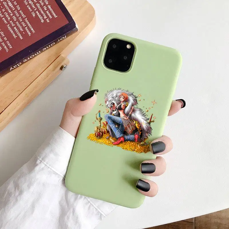 

Anime one piece Nami sexy girl Phone Case Green Candy Color for iPhone 6 7 8 11 12 s mini pro X XS XR MAX Plus