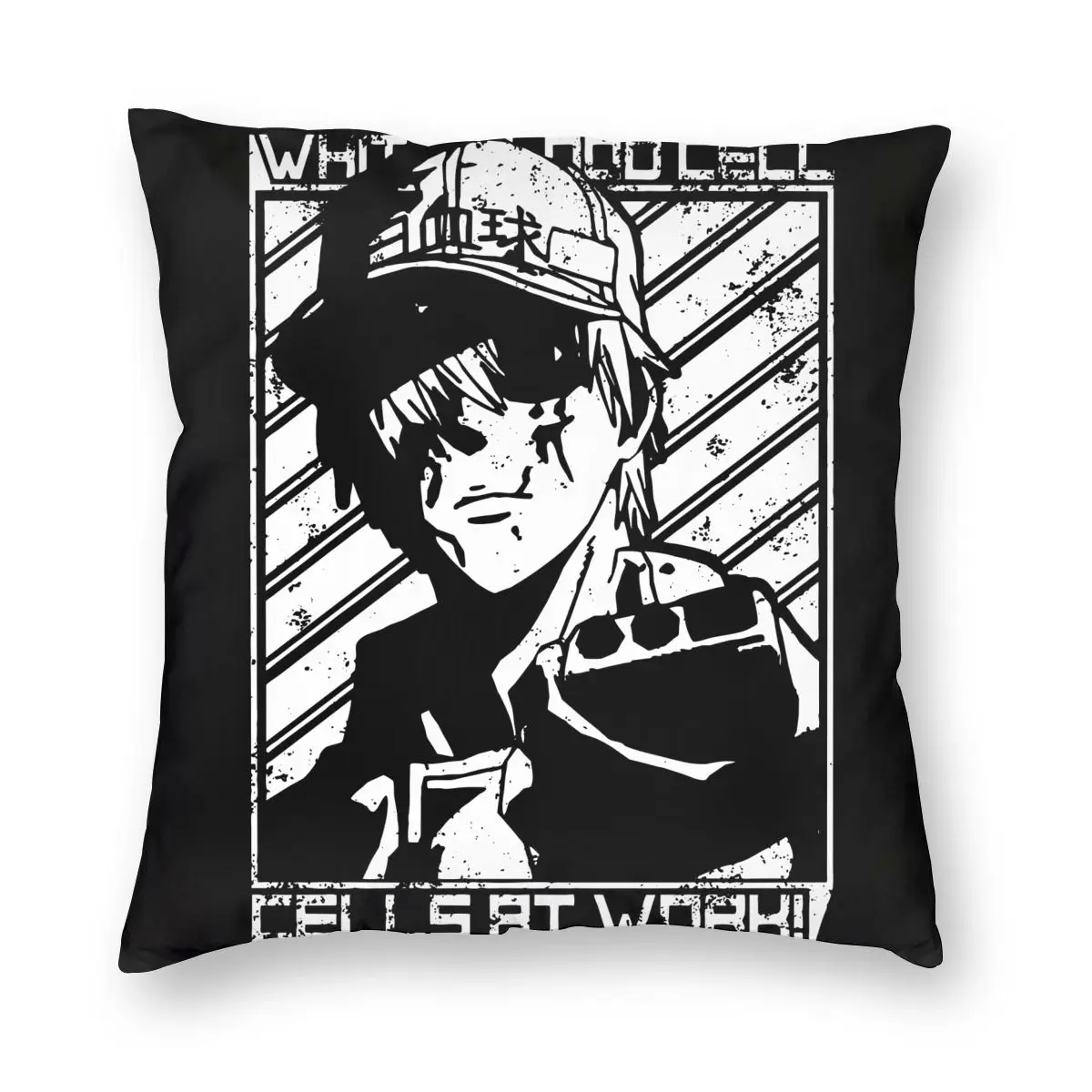 Квадратный чехол для подушки с изображением аниме белых клеток крови на работе