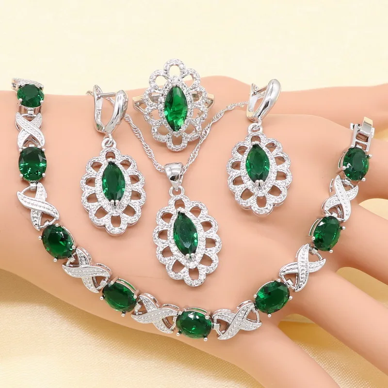 XUTAAYI высшее качество серебряного цвета Ювелирные наборы зеленый имитация