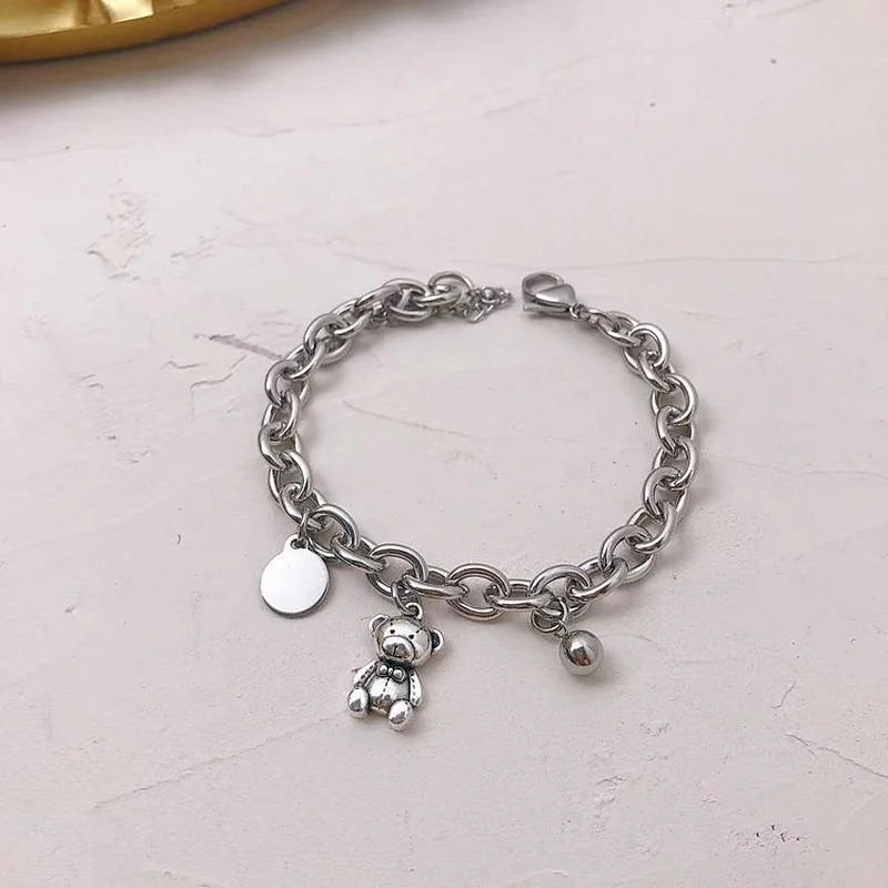 

Korean Style Fashion Bear Bracelets for Women New 2021 Jewelry Mens Bracelet Wholesale Girl Gift Stainless Steel Bracelet