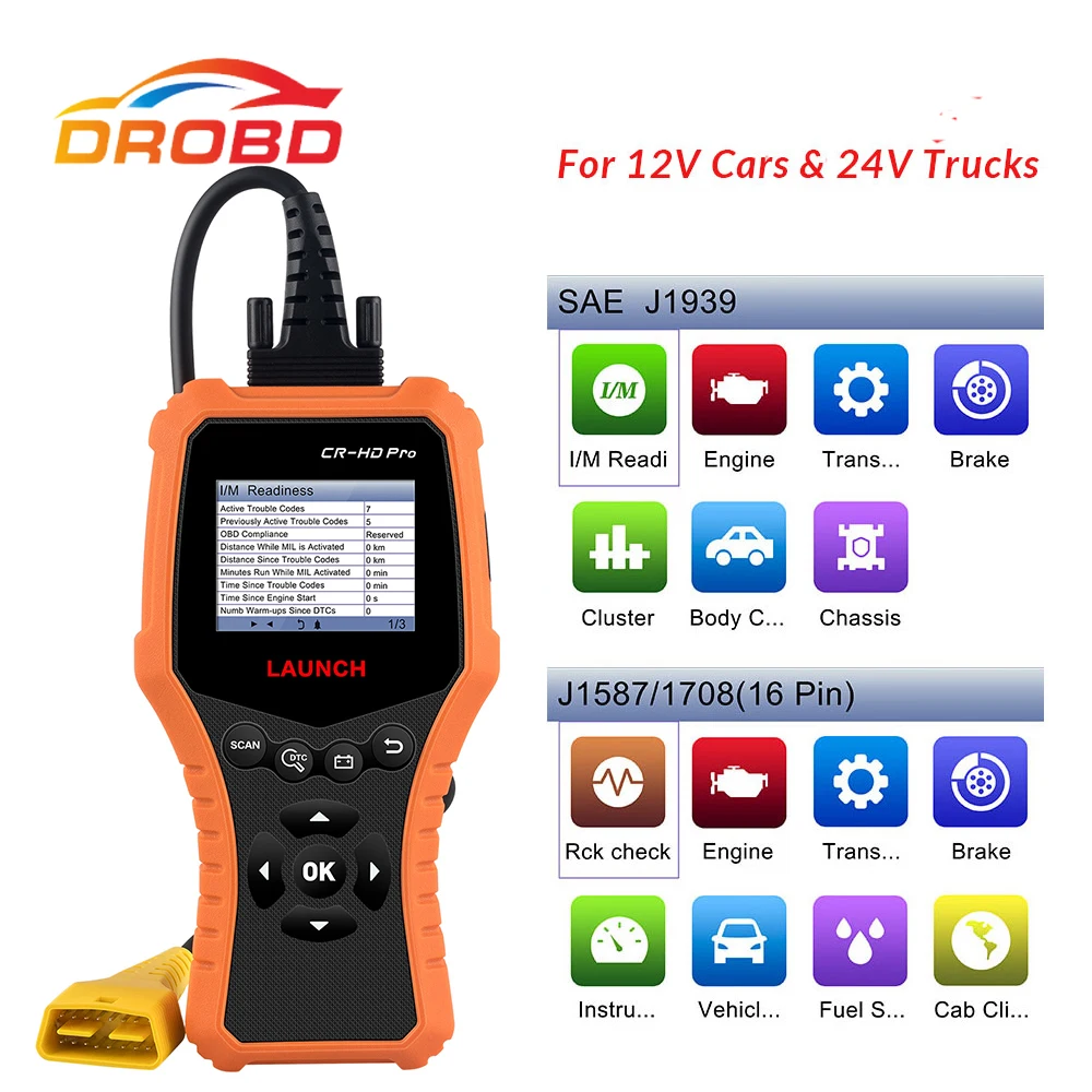 Диагностический сканер LAUNCH CR HD Pro OBD2 считыватель кодов для автомобилей и