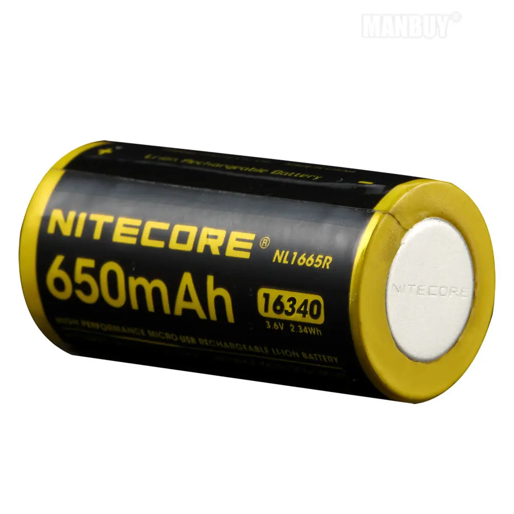 2021 NITECORE 2 шт. NL1665R 650 мАч 16340 CR123 встроенный USB зарядный порт перезаряжаемая литий
