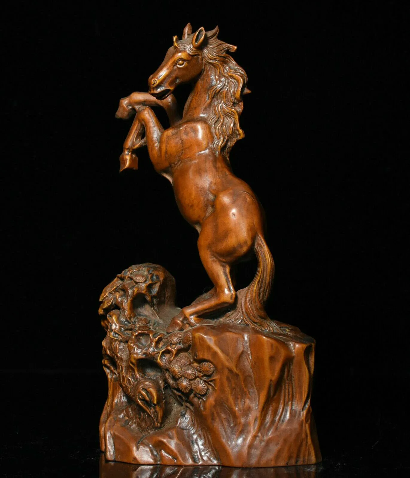 

wedding decoration China Folk Boxwood wood Carved FengShui 12 Zodiac Year Horse Lucky animal Statue