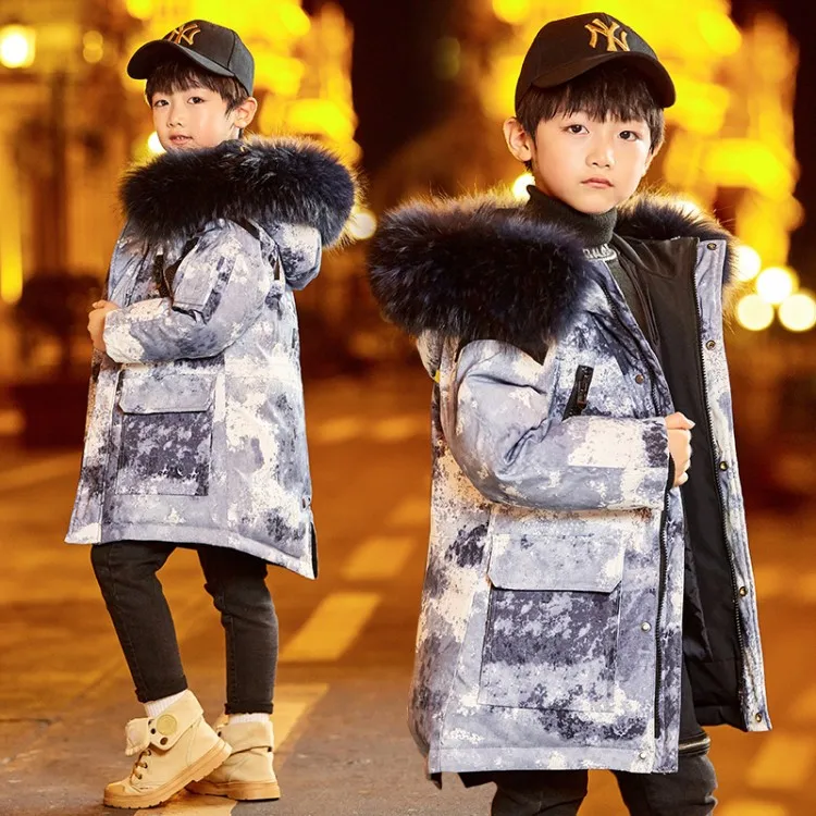 Зимние детские пуховики камуфляжный стиль для мальчиков парка подростков с
