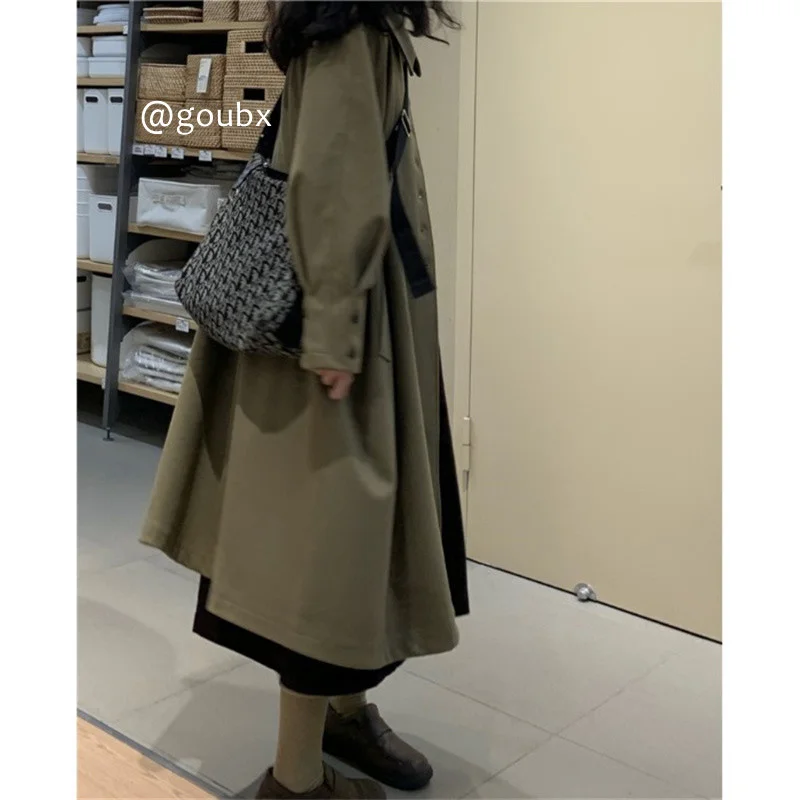 

Тренчкот женский Повседневный однотонный, свободная Модная элегантная удлиненная куртка средней длины в корейском ретро стиле, осень