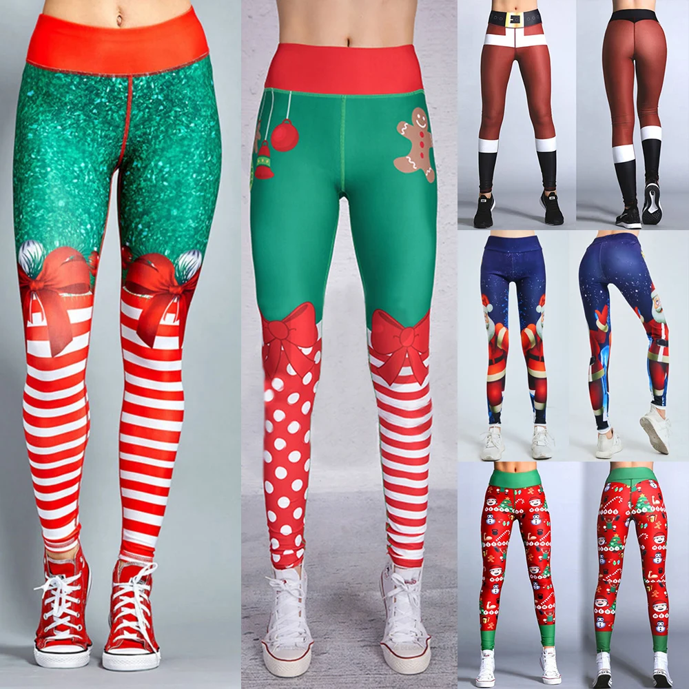 

Christmas Leggings Women Skinny Pants High Waist Female Christmas Cartoon Printed Sports Push Up Leggings Slim Trousers P30