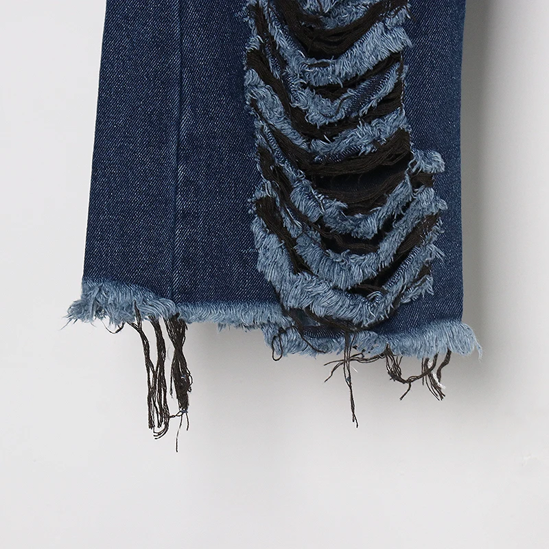 

SISPELL Hole Out Denim Pants For Female High Waist Loose Patchwork Colorblock Women's Pant Wide-legged Straight Trousers New