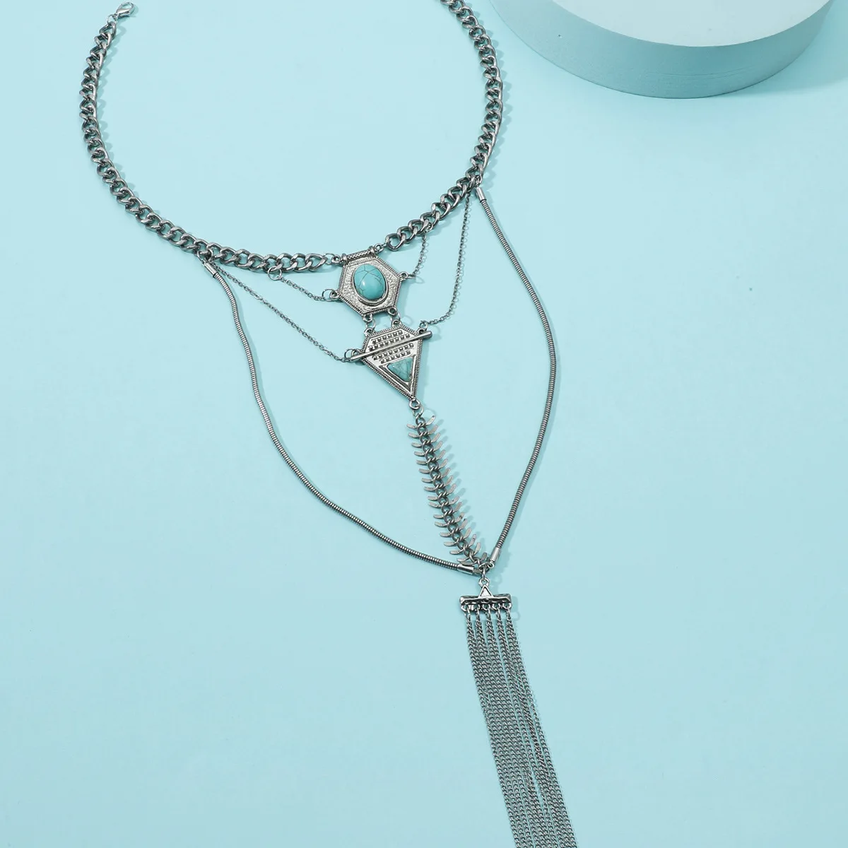 

National Style triangle Sweater Chain Accessories All-matching Retro Long Necklace Pendant For Women Party Jewelry Gift Classic