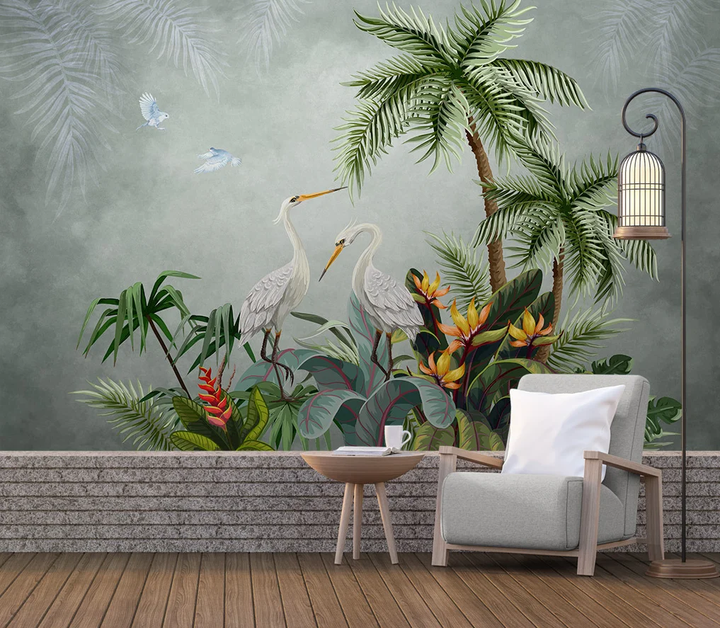 

Custom background wall flowers and birds tropical leaves bedroom living room background wall mural wallpaper mural 3d wall for