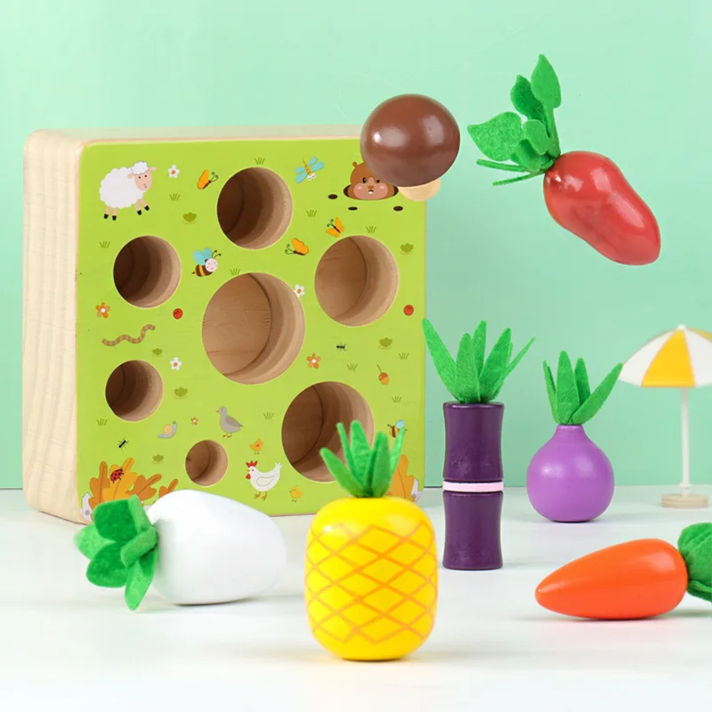 

Montessori Toy Set Baby Wooden Toys Baby Pull Carrot Shape Matching Size Cognitive Puzzle Children Wooden Toys Early Education