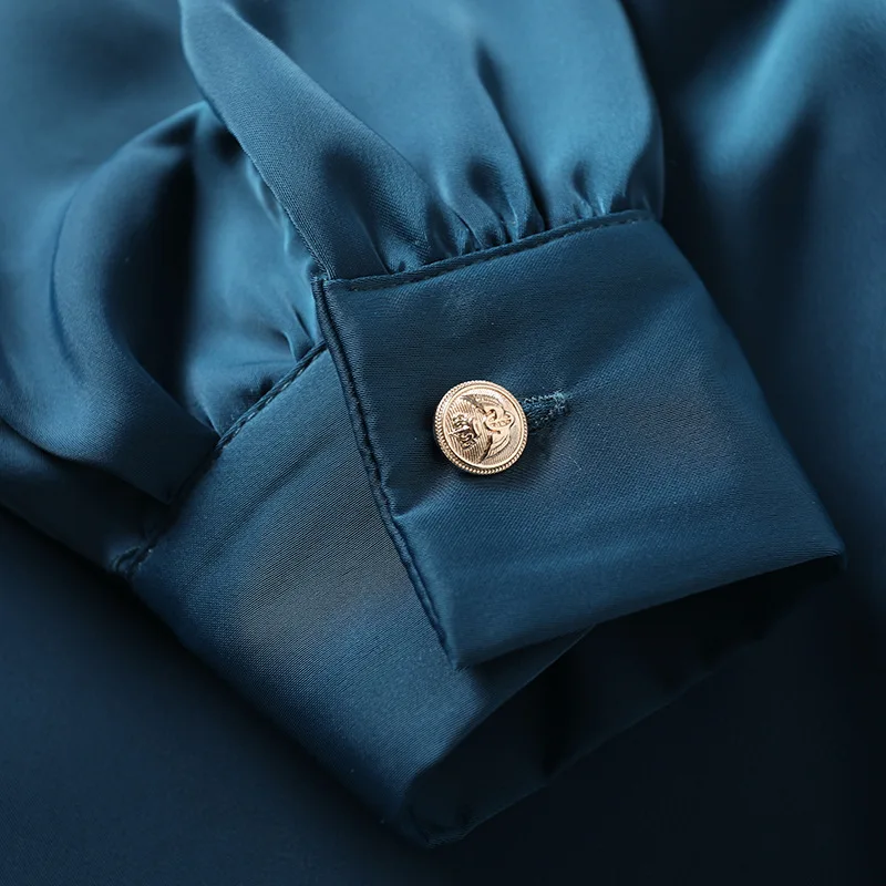

Fashion Design Hollow-out Pointed Lapel Shirt 2021 Spring New Drape Glossy Ladies Shirts Long Sleeve Simple Temperament Blouses