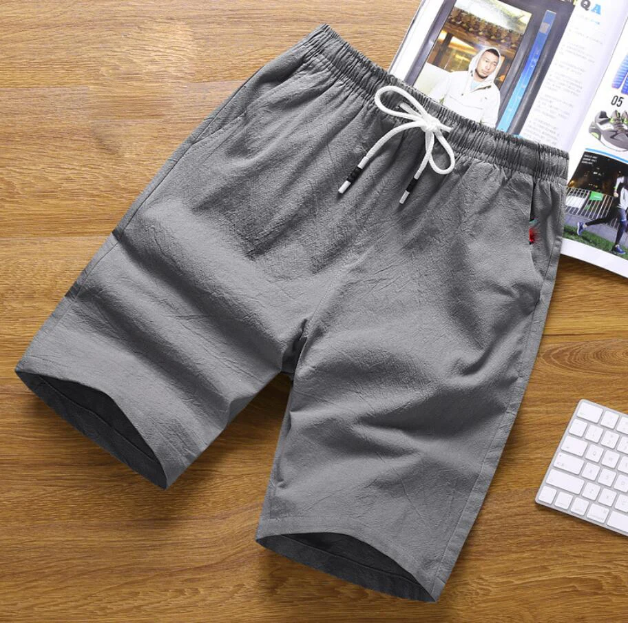 

Летние мужские повседневные короткие брюки, однотонные хлопковые пляжные эластичные