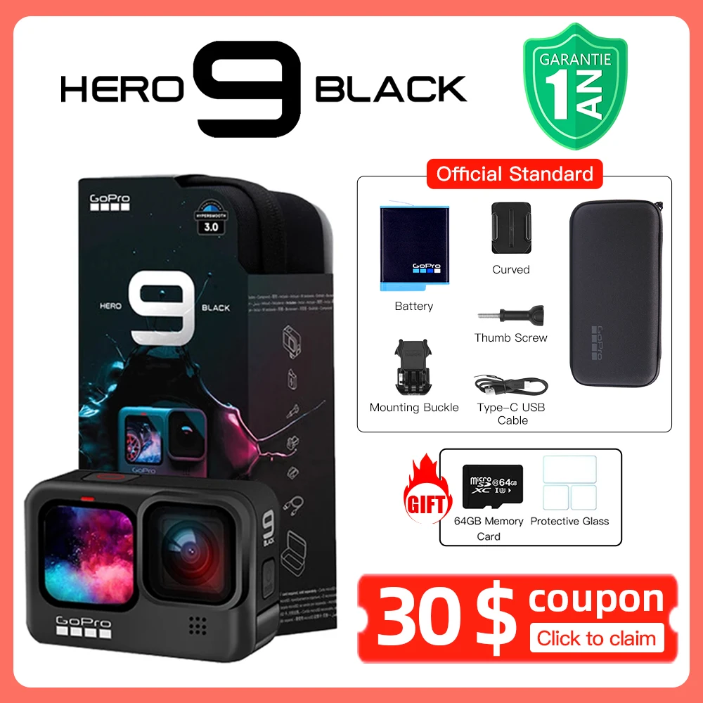 للبيع GoPro HERO9 أسود مقاوم للماء عمل كاميرا الجبهة LCD شاشة تعمل باللمس 5K الترا HD 20MP 1080p بث مباشر الذهاب برو 9 الاستقرار