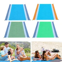 210x200cm color block waterproof outdoor foldable picnic camping tent mat tablecloth sunshade beach blanket with stakes