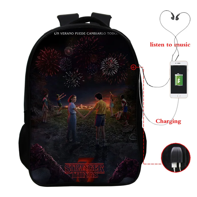 Популярные многофункциональные школьные сумки Stranger Things 3 с usb-зарядкой
