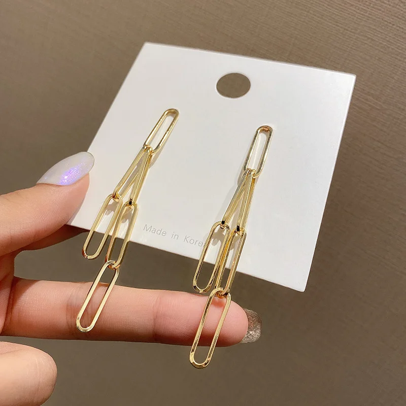 

Silver Needle Long Chain Hollow Metal Geometric Simple 2021 Cute/romantic Genuine Earring for Women Luxurious Party