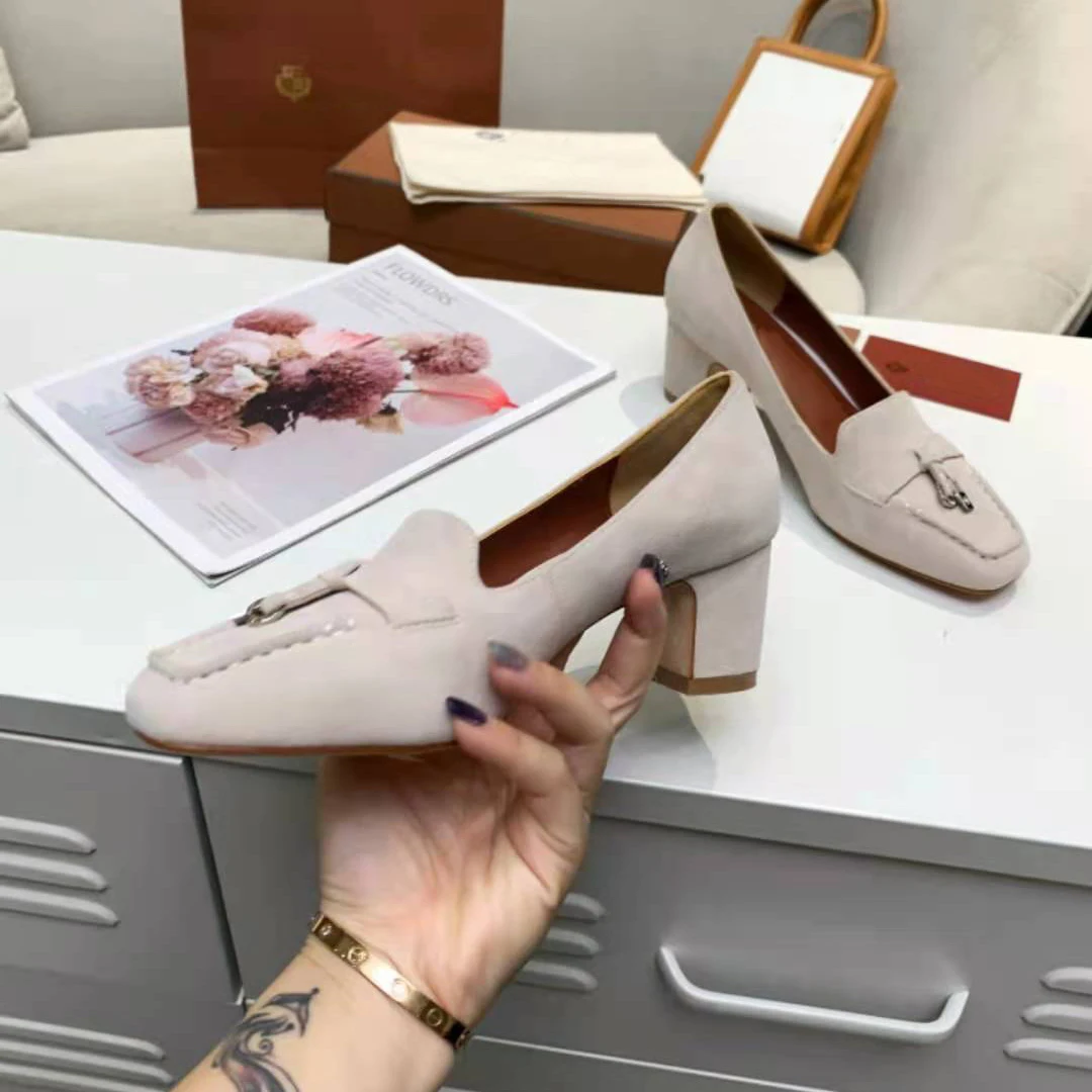 

Vallu 2021 весна-осень новые кожаные модные и универсальные удобные лоферы на среднем каблуке с пряжкой