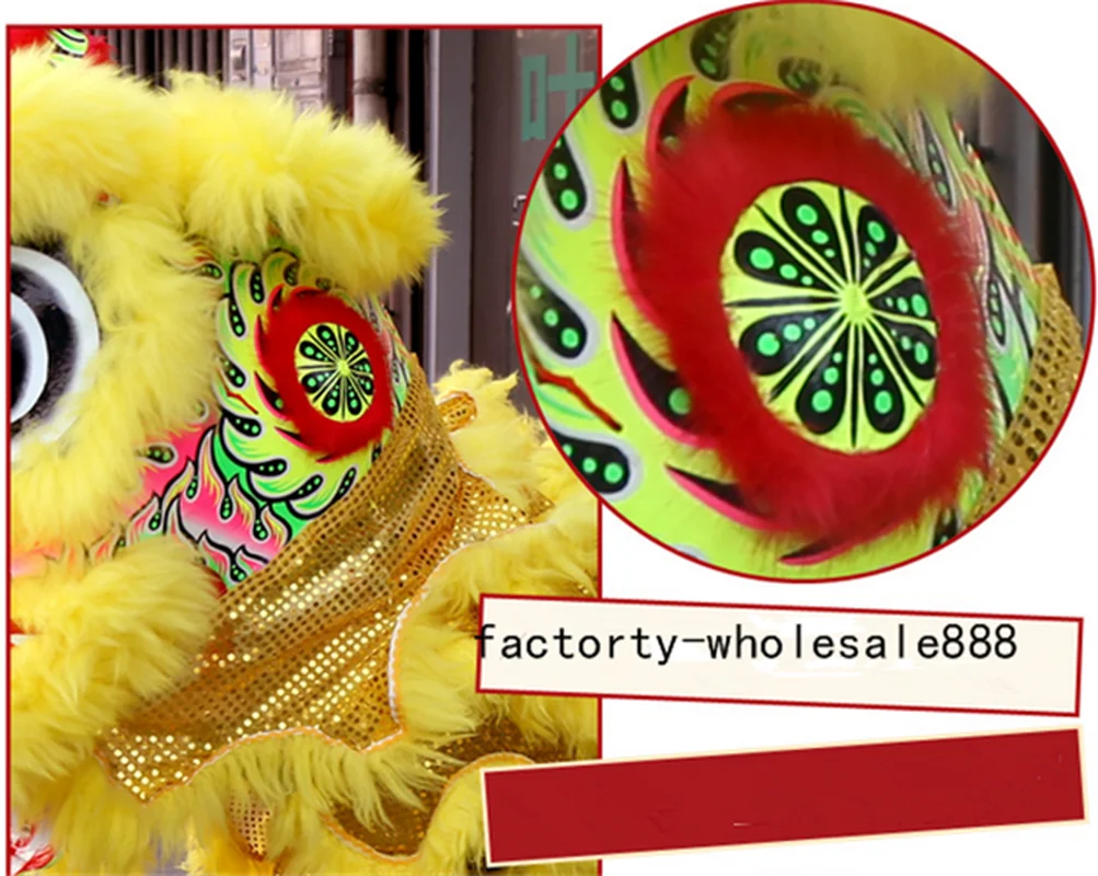 Желтый танец льва талисман костюм Китайский народный искусство шерсть Южная для