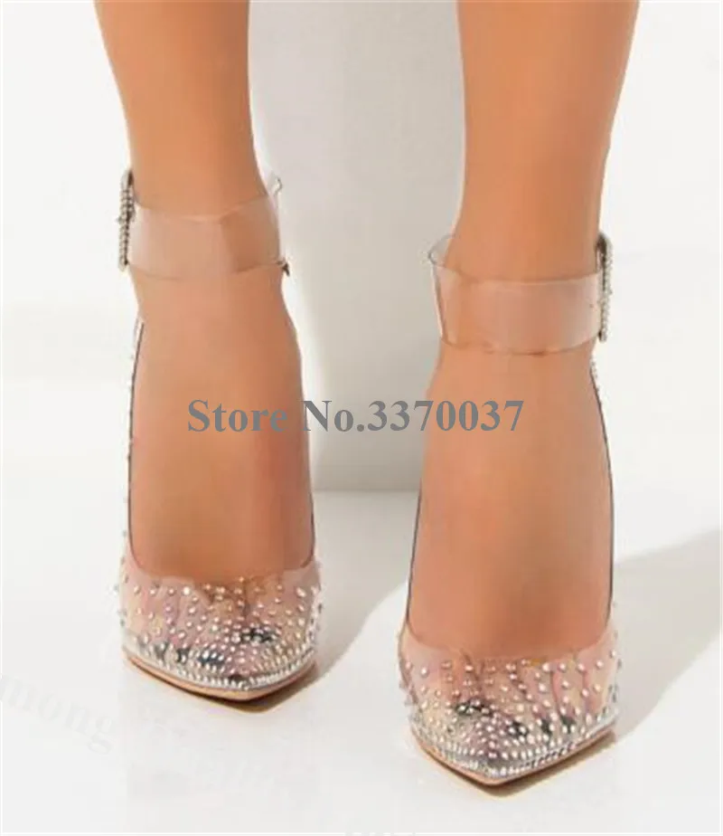 Linacross Bling заостренный носок ПВХ Стразы туфли лодочки на шпильках ремешок
