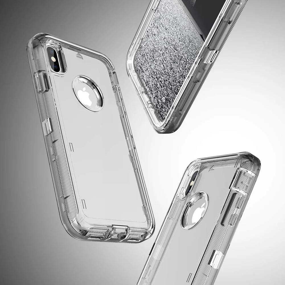 Clear Grey Сверхпрочный бронированный однотонный 360 прозрачный Кристальный чехол для iPhone 11 Pro Xs Max/XR/X, протектор из ПК+ ТПУ, прозрачный для iPhone 6, 7, 8 Plus - Цвет: Clear Grey