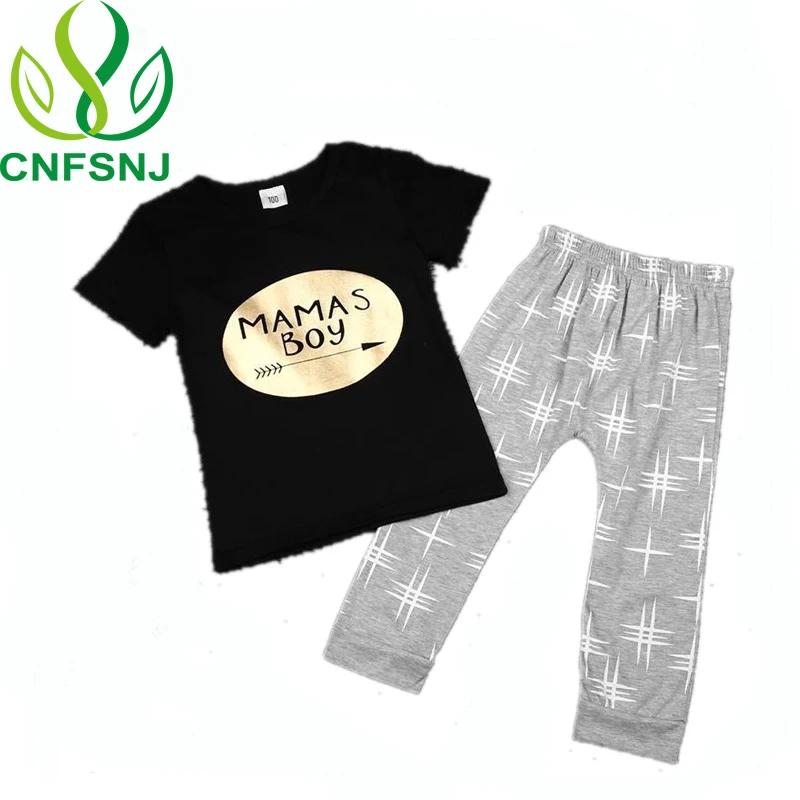 

CNFSNJ New 2021 Summer 2pcs Newborn Infant Baby Boys Kid Clothes T-shirt Tops + Pants Outfits Sets 6M-3T Children's Clothing Set