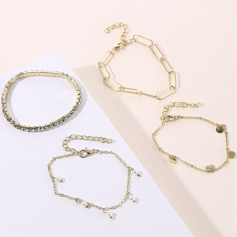 

New ladies Multi-layer Temperament Fashion Style Street Shooting Pearl Crystal Women Bracelet Gold-plated Wild DIY Hot Selling