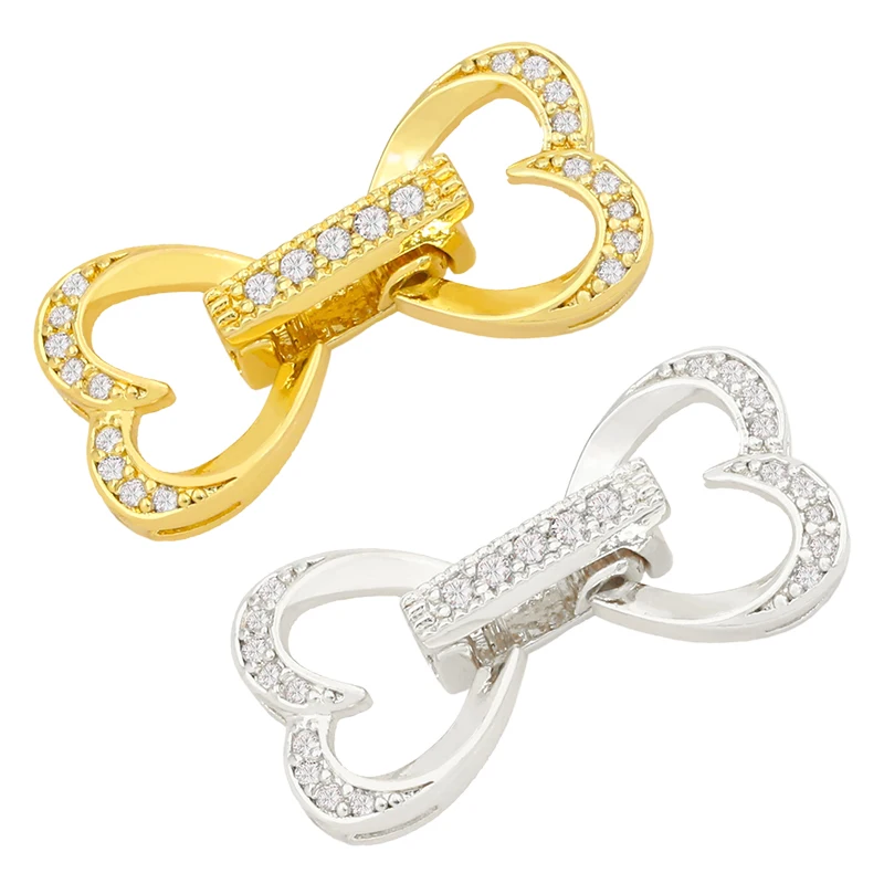 

OCESRIO Mini Heart Bone Bracelet Connectors Findings Copper Gold Plated Zirconia DIY Jewellery Crafts Wholesale cnta012