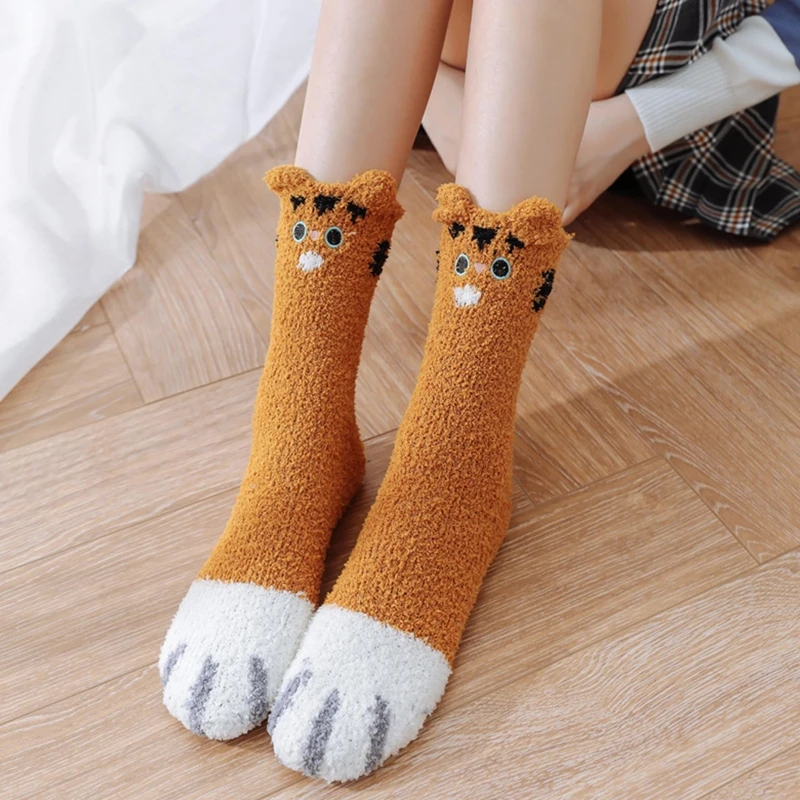 

Women Winter Fuzzy Slipper Socks Cartoon Ears Cat Paw Warm Sleeping Hosiery Gift