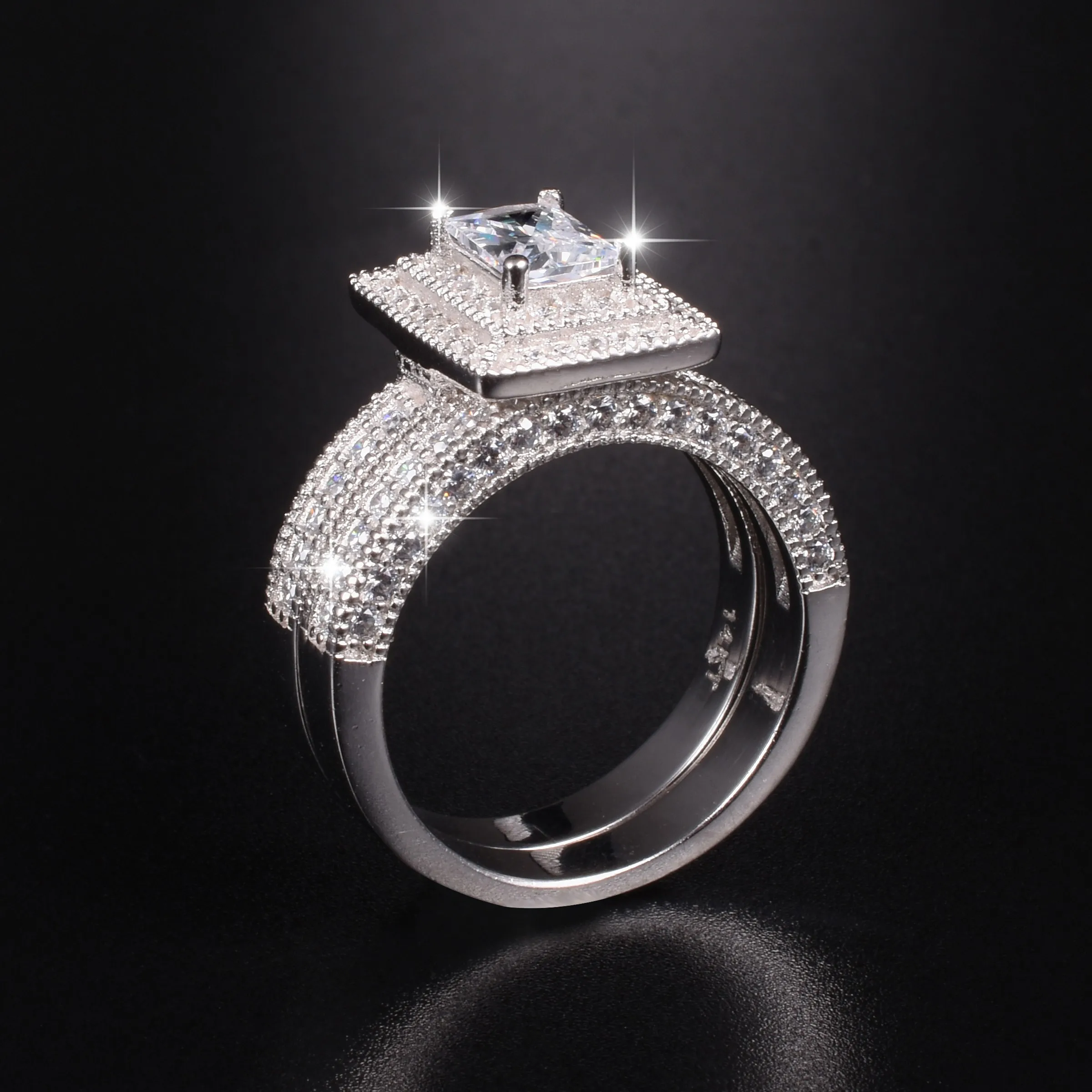 

Vintage 14K gold Square Diamond rings for Women Luxury Wedding Cocktail Rings Set jewelry