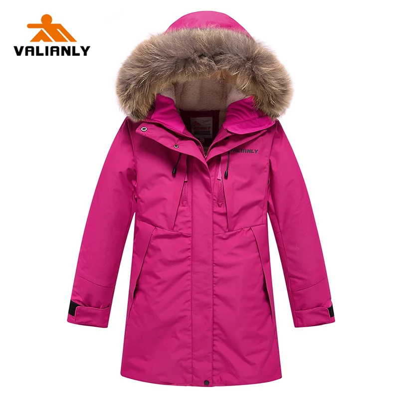 

VALIANLY Winter Girls Parka Kids Cotton Padded Coat Thick Warm Winter Coat Girl Long Jacket Raccoon Fur Children Outwear Clothes