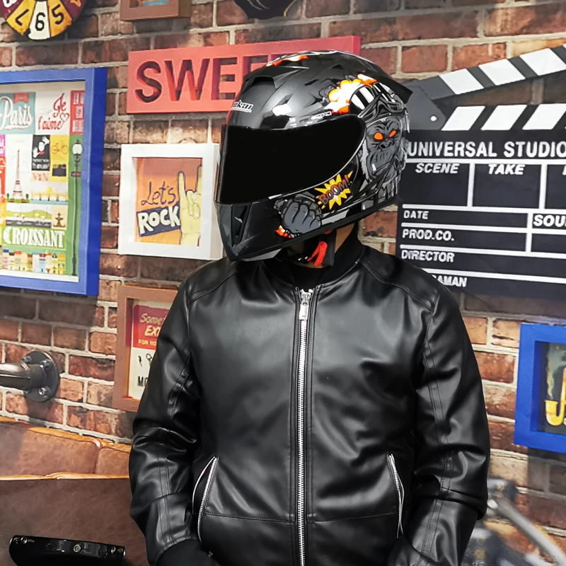 Мотоциклетный Полнолицевой шлем с двойными линзами модный быстросъемный