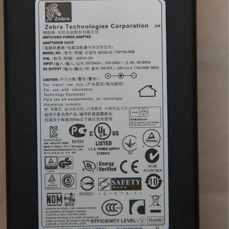 Подлинная 24V 4.17A 100W 6 3x3 0 мм FSP100 RDB 808101 001 AC адаптер для Zebra ZXP3 GX420D GX420T GX430T GX43 Питание
