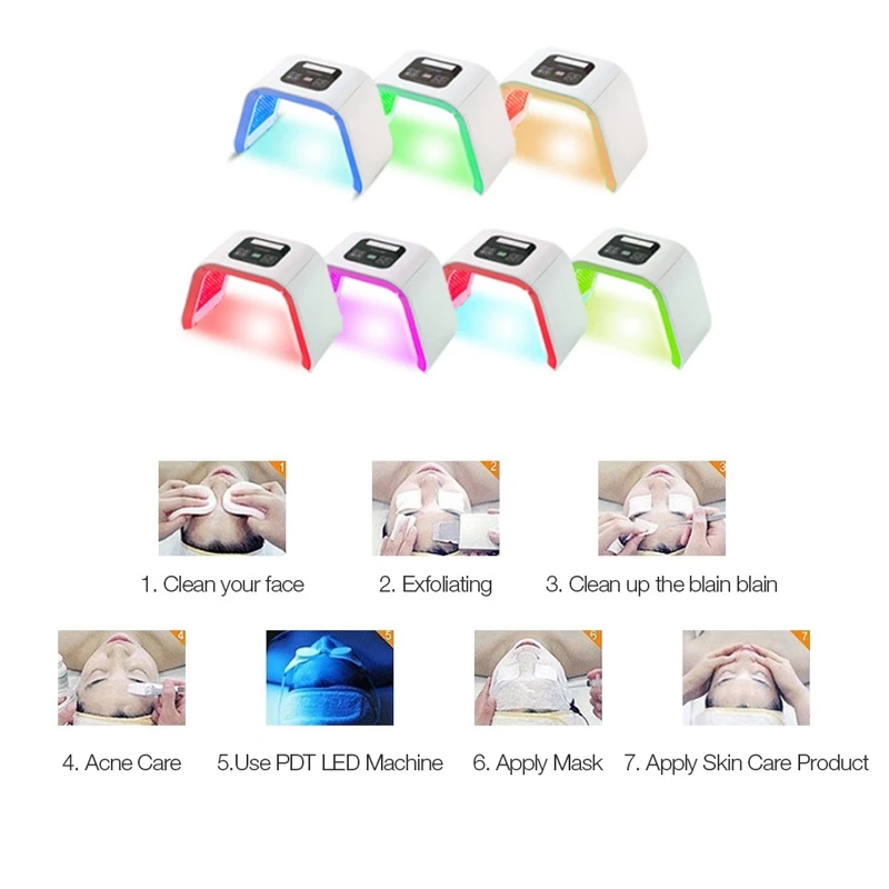 

7 Colors Foldable LED Phototherapy Facial Beauty Device Skin Cleansing Acne Remove Instrument For Commercial Salon Home