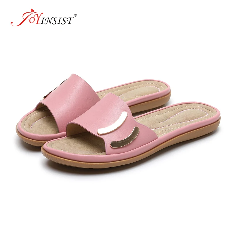 

Female Slippers Summer Flat with Non-slip Women Roman Shoes Beach Holiday Slip on PU Leather Ladies Slides