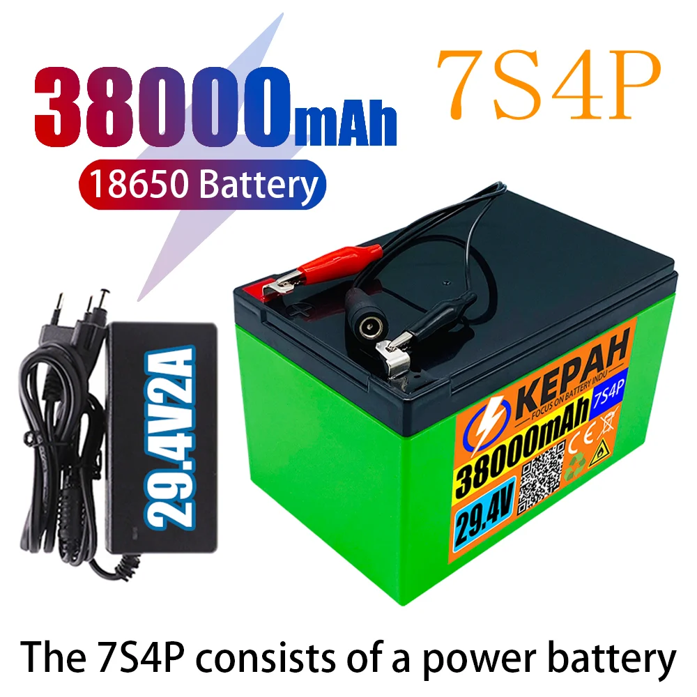 

24V 7s4p 38000 MAH high power 38ah 18650 lithium battery with BMS 29,4v electric bicycle + 2A charger