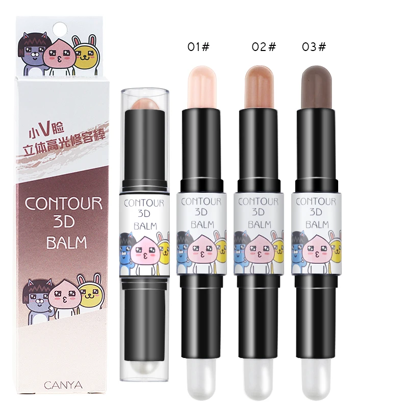 Pudaier 3Colors 3D Effect Face Concealer Stick Pen Corrector Base Contour Palette Contouring Make Up Dual Double Head Cream |